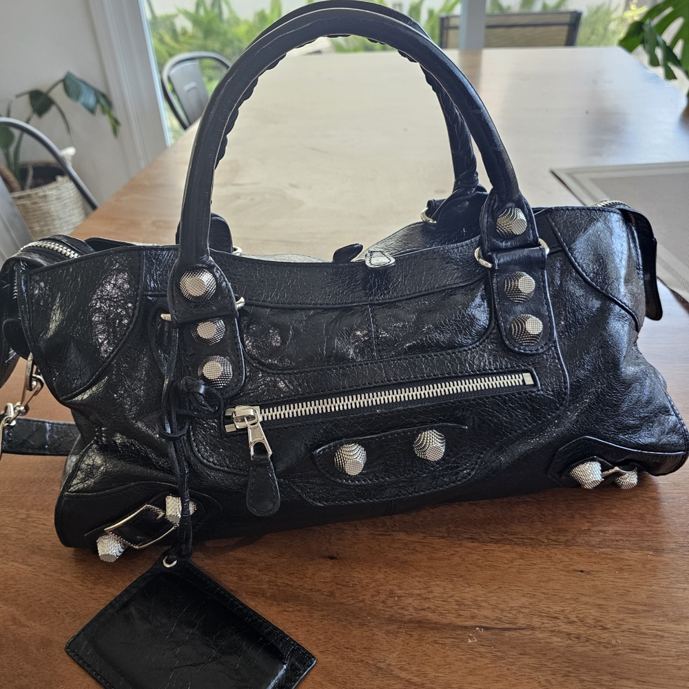 Balenciaga city medium bag Black and Silver Satchel